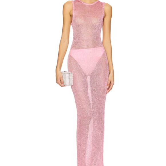 NWT - Superdown Alix Crochet Sequin Maxi Dress - Pink - Size Large - Picture 1 of 5